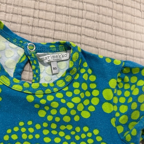 Marimekko Teal and Lime Green Patterned Short Sleeved Dress 80cm - Picture 2 of 8
